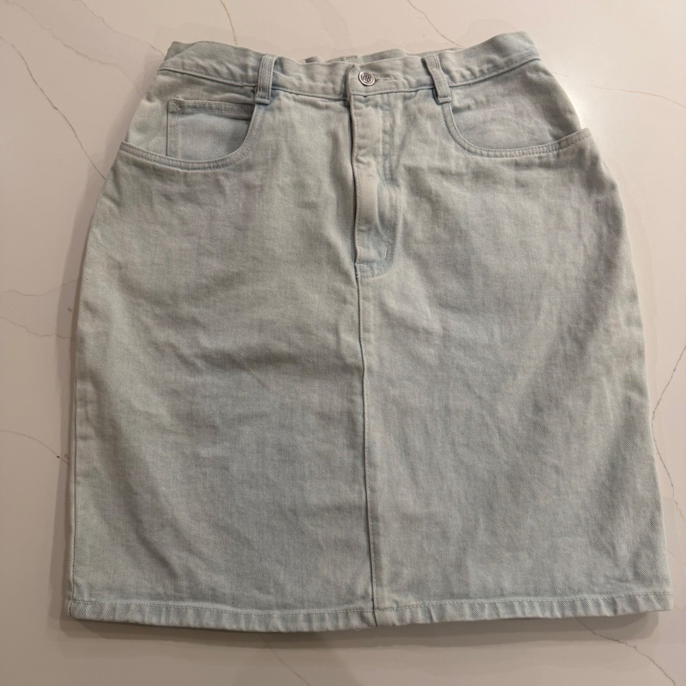Bill Blass Vintage 90s‎ Light Wash Denim Mini Skirt High Waisted Cotton Size 12